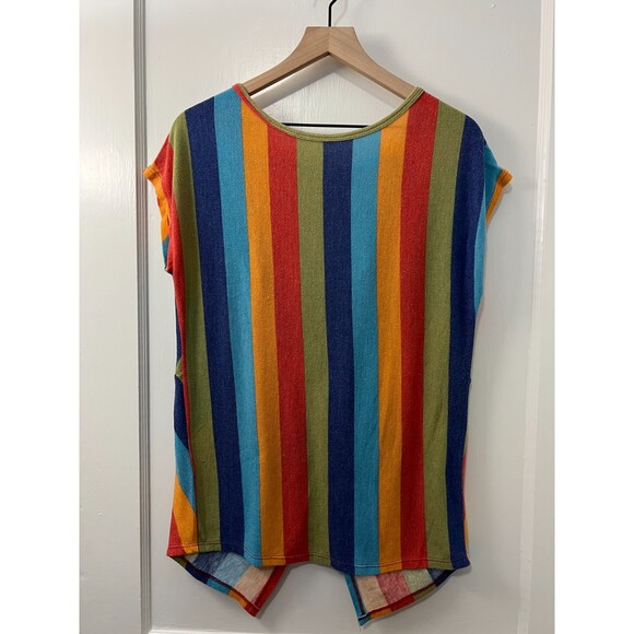 White Birch Women's Vibrant Colorful Stripe Open Back Top Size M - Picture 1 of 6